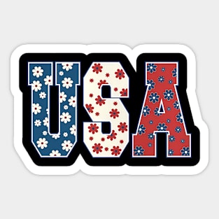 USA US Flag Patriotic Flower 4th of July America Sticker